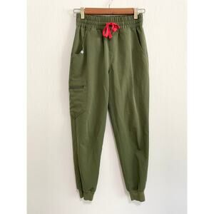 Figs Womens High Waisted Zamora Jogger Scrub Pants XS Petite Dark Olive Nursing